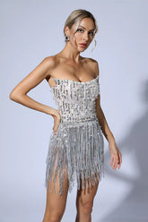 Charli Silver Pearl Sequin Tassel Mini Dress